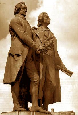 Schiller und Goethe Denkmal in Weimar zu Ehren dem deutschen Dichter Friedrich Schiller und Goethe